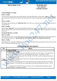 Đề thi HSG môn Lịch Sử 9 năm học 2019-2020 Phòng GD&ĐT Tứ Kỳ