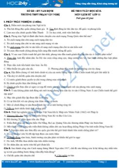 Đề thi tuần số 8 HK2 môn Lịch Sử 11 năm học 2019-2020 Trường THPT Phạm Văn Nghị
