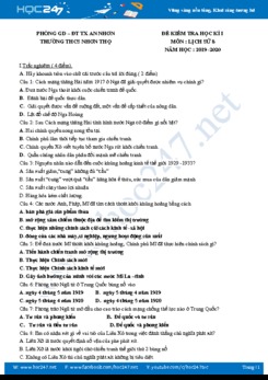 Đề thi HK1 môn Lịch Sử 8 năm 2019-2020 Trường THCS Nhơn Thọ