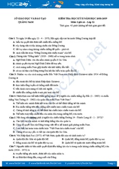 Đề thi HK2 môn Lịch Sử 12 năm học 2018-2019 Sở GD&ĐT Quảng Nam