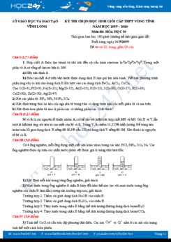 Đề thi HSG môn Hóa học 10 năm 2019-2020 Tỉnh Vĩnh Long