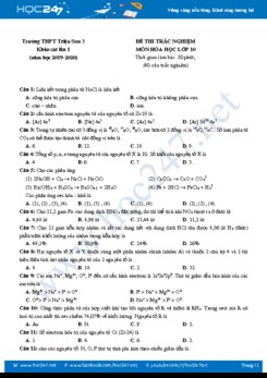 Đề trắc nghiệm lần 1 môn Hóa học 10 năm 2019-2020 Trường THPT Triệu Sơn