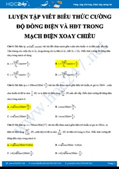 Luyện tập viết biểu thức cường độ dòng điện và HĐT trong mạch điện xoay chiều năm 2020