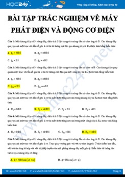 Bài tập trắc nghiệm về Máy phát điện và động cơ điện môn Vật lý 12 có đáp án