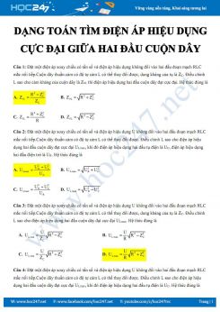 Dạng bài tập trắc nghiệm tìm điện áp hiệu dụng cực đại giữa hai đầu cuộn dây năm 2020
