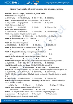 Câu hỏi trắc nghiệm tổng hợp môn Hóa học 12 năm học 2019-2020