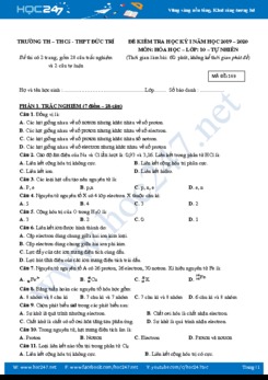 Đề thi HK1 môn Hóa học 10 năm 2019-2020 Trường TH, THCS, THPT Đức Trí