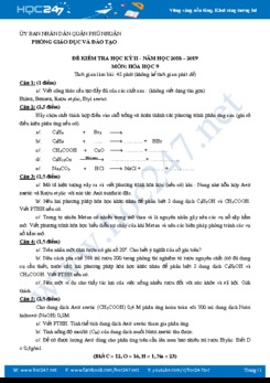Đề thi HK2 môn Hóa học 9 năm học 2018-2019 Phòng GD&ĐT Phú Nhuận