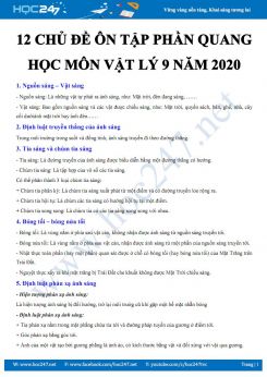 12 chủ đề trọng tâm ôn tập phần Quang học môn Vật lý 9 năm 2020