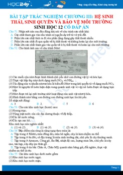 Bài tập trắc nghiệm Chương III Hệ sinh thái, sinh quyển và bảo vệ môi trường Sinh học 12 có đáp án