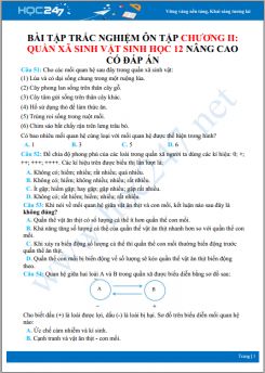 Bài tập trắc nghiệm ôn tập Chương II Quần xã Sinh vật Sinh học 12 nâng cao có đáp án