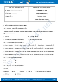 Đề kiểm tra chất lượng HK1 môn Công Nghệ 9 có đáp án trường THCS Giảng Võ năm 2019-2020