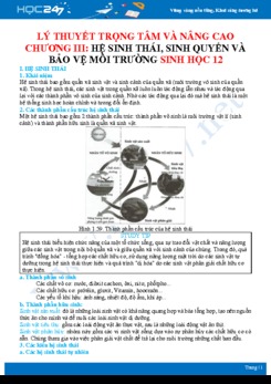 Lý thuyết trọng tâm và nâng cao Chương III Hệ sinh thái, sinh quyển và bảo vệ môi trường Sinh học 12