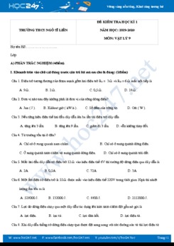 Đề thi Học kì 1 môn Vật lý 9 năm học 2019-2020 trường THCS Ngô Sĩ Liên có đáp án
