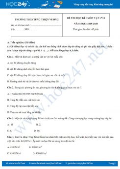 Đề thi HK1 môn Vật lý 8 năm học 2019-2020 trường THCS Tùng Thiện Vương có đáp án
