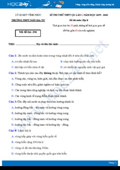 Đề thi thử THPT QG năm 2020 môn Địa - Trường THPT Ngô Gia Tự lần 1 có đáp án