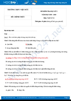 Đề kiểm tra HK1 môn Vật lý 11 năm học 2019-2020 có đáp án trường THPT Việt Đức