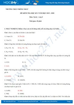 Đề thi và đáp án kiểm tra HK1 môn Vật lý 9 năm học 2019-2020 trường THCS Thống Nhất