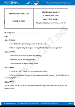 Hướng dẫn giải Đề kiểm tra HK1 môn Công Nghệ 8 năm học 2019-2020 trường THCS Văn Lang