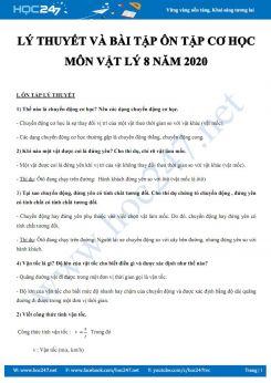 Tổng hợp Lý thuyết và bài tập ôn tập phần Cơ học môn Vật lý 8 năm 2020