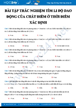 Bài tập trắc nghiệm Tìm li độ dao động điều hòa của chất điểm ở một thời điểm xác định