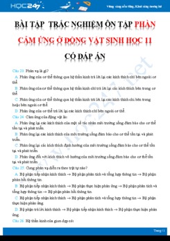 Bài tập trắc nghiệm ôn tập Phần Cảm ứng ở động vật Sinh học 11 có đáp án