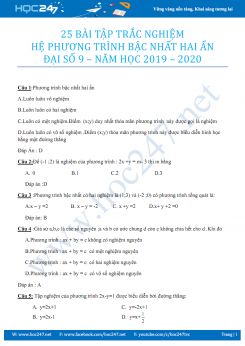 25 bài tập trắc nghiệm hệ phương trình bậc nhất hai ẩn Đại số 9 năm 2019