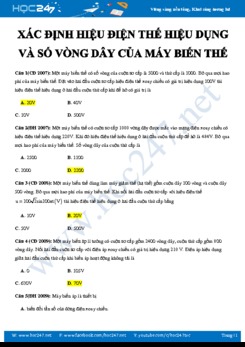 Dạng bài tập Xác định hiệu điện thế hiệu dụng và số vòng dây của máy biến thế môn Vật lý 12