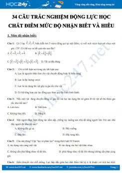 34 câu trắc nghiệm Động lực học chất điểm mức độ nhận biết và hiểu môn Vật lý 10