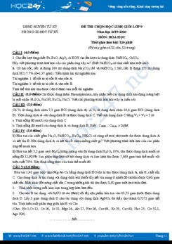 Đề thi HSG môn Hóa học 9 năm 2019-2020 Phòng GD&ĐT Tư Kỳ