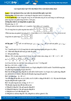 Các dạng bài tập tốc độ phản ứng - Cân bằng Hóa học môn Hóa 10