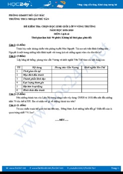 Đề thi chọn HSG môn Lịch Sử 9 năm học 2019-2020 Trường THCS Nhuận Phú Tân