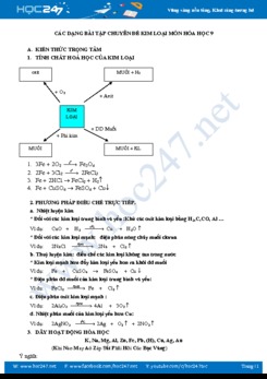 Các dạng bài tập chuyên đề kim loại môn Hóa học 9 năm 2019-2020