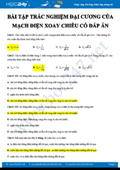 Bài tập trắc nghiệm về Đại cương của mạch điện xoay chiều môn Vật lý 12 năm 2020 có đáp án