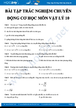 Bài tập trắc nghiệm về Chuyển động cơ học môn Vật lý 10 năm 2020