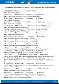 Câu hỏi trắc nghiệm chuyên đề este - Ôn tập môn Hóa học 12 năm 2019-2020