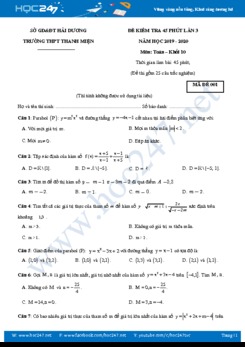 Đề kiểm tra 1 tiết Chương 2 Đại số 10 Trường THPT Thanh Miện năm học 2019 - 2020