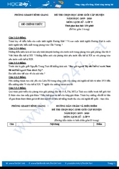 Đề thi HSG cấp huyện môn Lịch Sử 9 năm 2019-2020 Phòng GD&ĐT Bình Giang