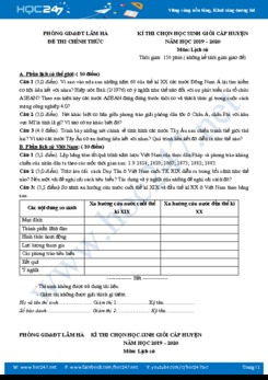 Đề thi HSG cấp huyện môn Lịch Sử 9 năm 2019-2020 Phòng GD&ĐT Lâm Hà