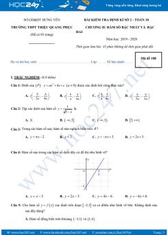Đề kiểm tra 1 tiết Chương 2 Đại số 10 năm học 2019 - 2020 có đáp án Trường THPT Triệu Quang Phục
