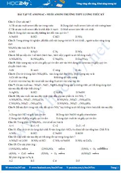 Bài tập trắc nghiệm về amoni - muối amoni Trường THPT Lương Thúc Kỳ