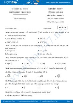 Đề kiểm tra 1 tiết Chương 1 Hình học 11 năm học 2019 - 2020 có đáp án Trường THPT Thanh Miện