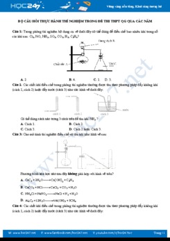 Bộ câu hỏi thực hành thí nghiệm trong đề thi THPT QG môn Hóa học qua các năm