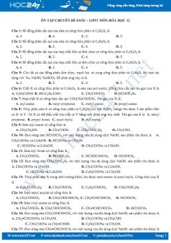 Ôn tập chuyên đề este - lipit môn Hóa học 12 năm 2019-2020