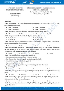 Bộ 12 đề thi HK1 môn Hóa học 10 năm 2019-2020 Trường THPT Hướng Hóa, Quảng Trị