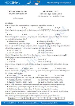 Bộ 5 đề kiểm tra 1 tiết môn Hóa học 10 năm học 2019-2020 Trường THPT Đông Hà