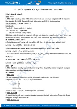 Tài liệu ôn tập môn Hóa học lớp 12 Chương 1 Este - Lipit có đáp án năm 2019-2020