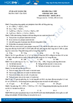 Đề kiểm tra 1 tiết môn Hóa học 11 năm 2019-2020 Trường THPT Cửa Tùng