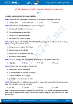 Bộ 5 đề thi HK1 môn GDCD 9 năm học 2019 - 2020 có đáp án