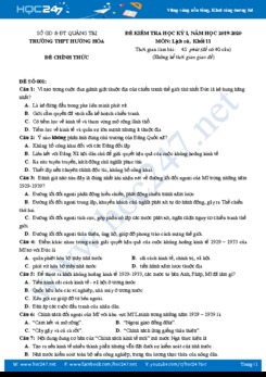Đề kiểm tra HK1 môn Lịch Sử 11 năm học 2019-2020 Trường THPT Hướng Hóa